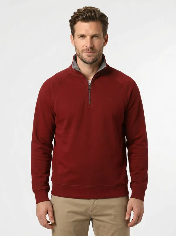 Men's Essential Minimalist Textured Raglan Embroidered Emblem Stand-Collar Quarter-Zip Sweatshirt
