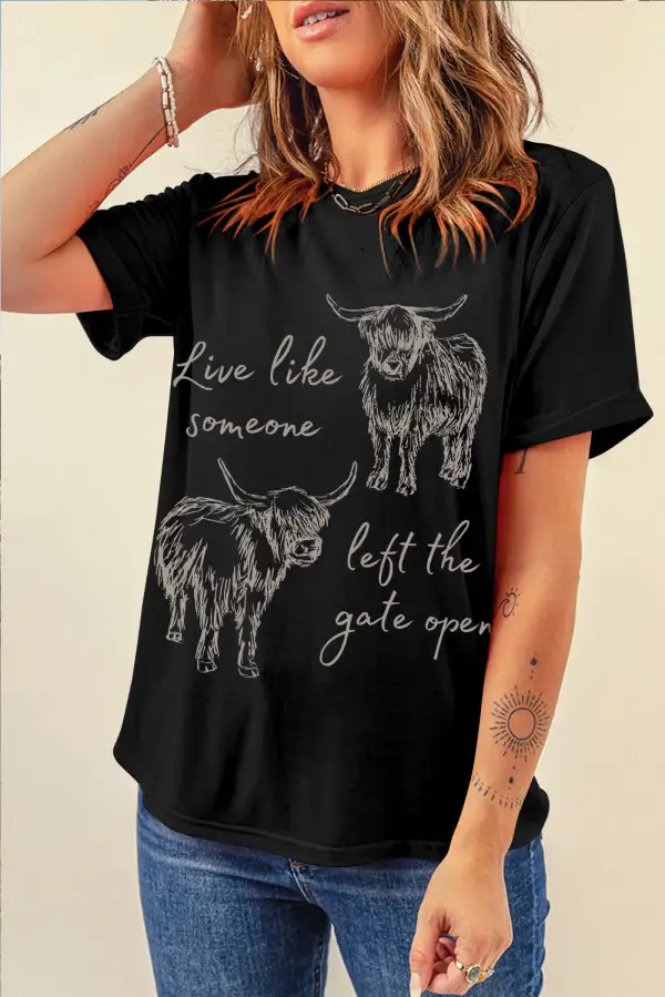 Black Western Cow Print Round