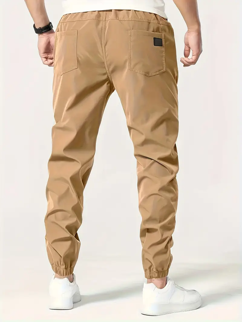 5pcs Men’S Solid Color Drawstring Jogger Pants – Polyester – Casual – Non-Stretch – Regular Length – Loose Fit – 150g/m2 – Woven Fabric – for Hiking & Outdoor