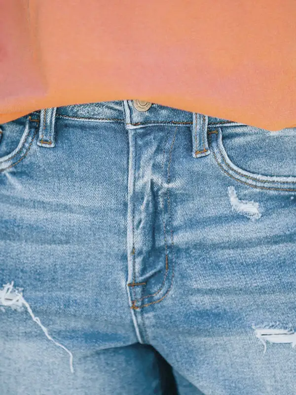 Mid Rise Skinny Ripped Stretch Shorts Denim Pants