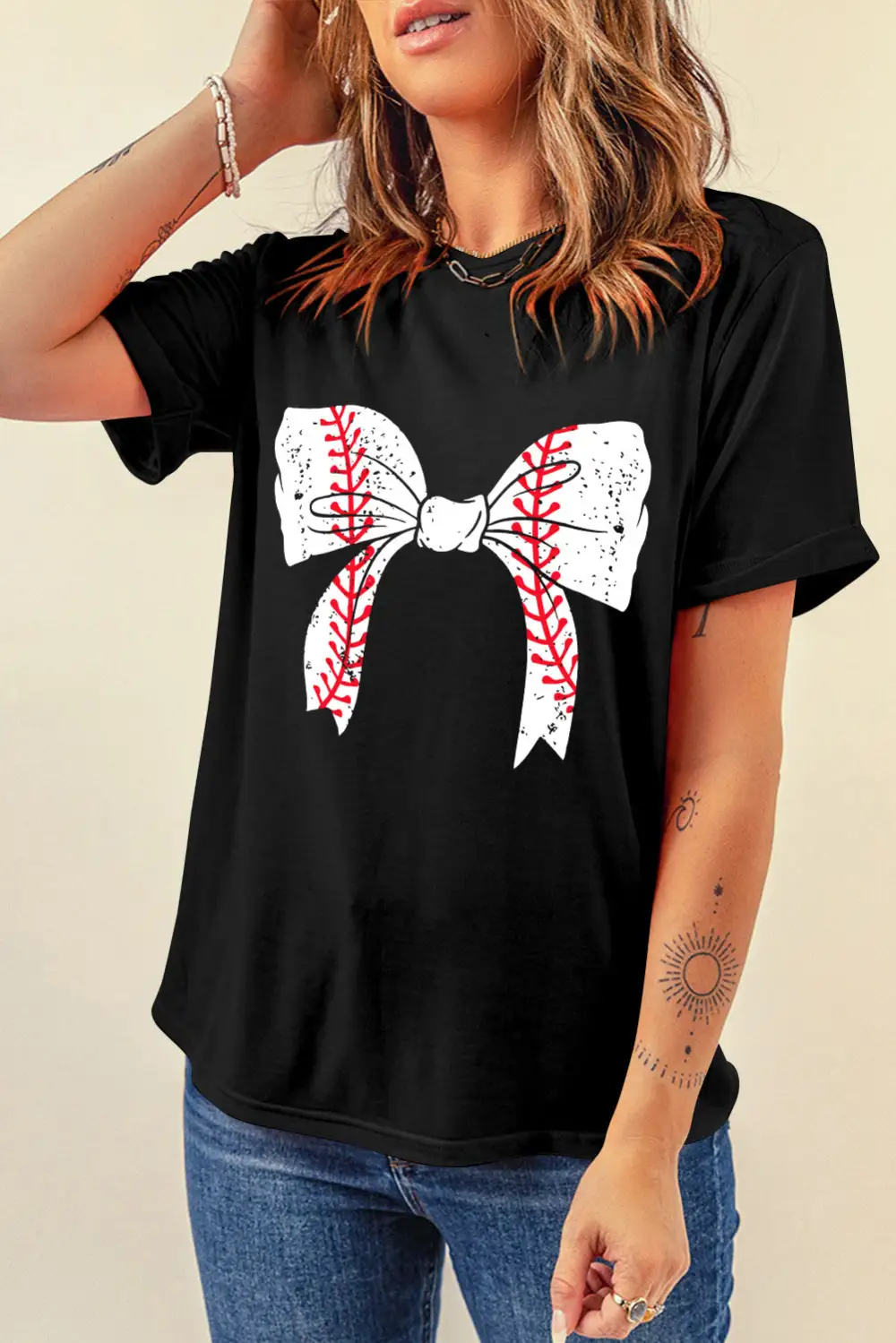 Black Baseball Bowknot Graphic Casual