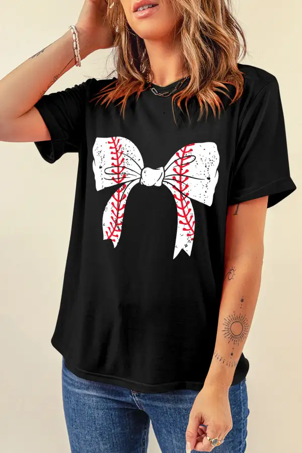 Black Baseball Bowknot Graphic Casual