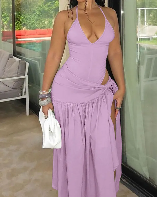 Halter Neck V Neck Matching Outfit Set