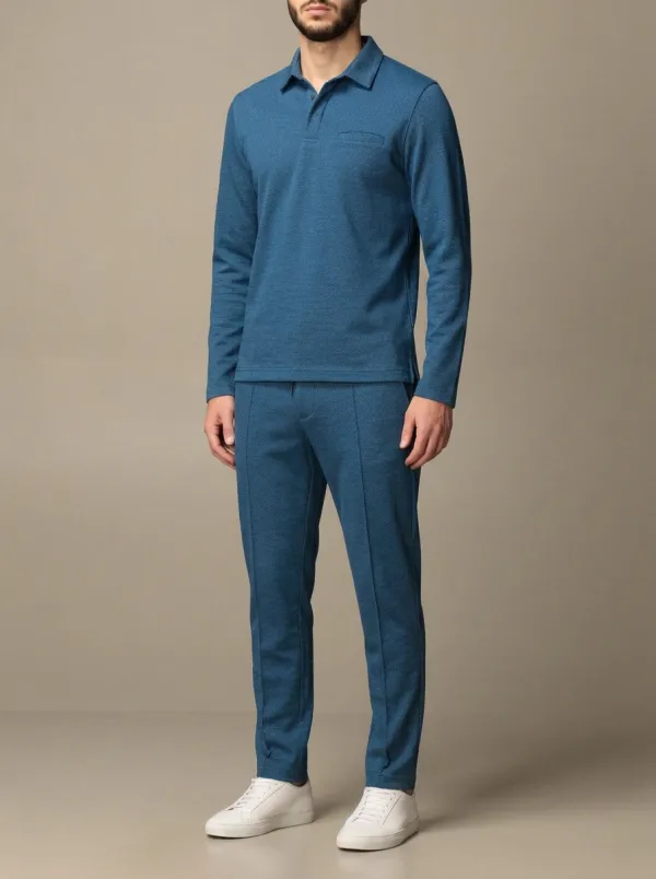 Men's Textured Minimal Polo Shirt and Pants Set