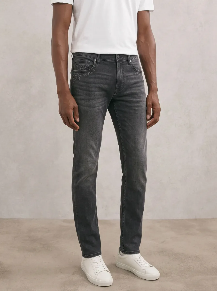 Men's Classic All Day Embroidered Detail Stretch Denim Jeans