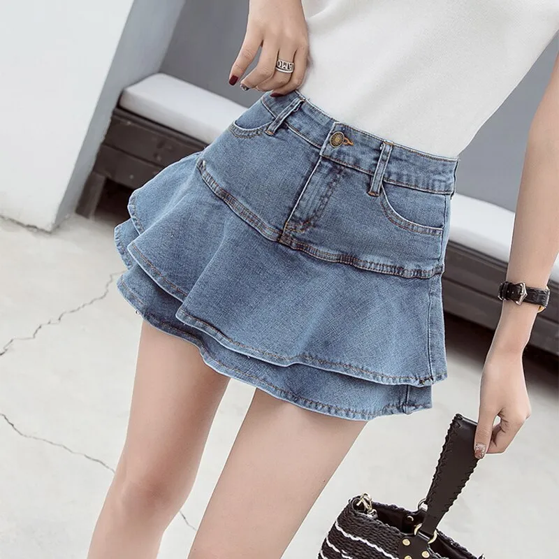 Denim Pleated Slim-Fit Skirt