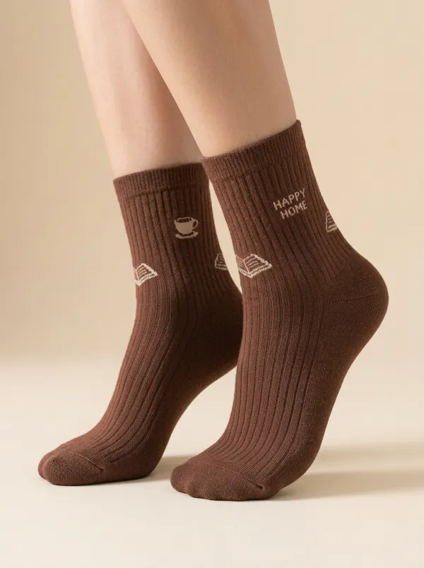 Easywear Coffee-Motif Book-Motif Casual Socks