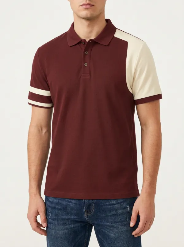 Men's Classic Knit Ribbed Textured Striped Colorblock Polo Shirt