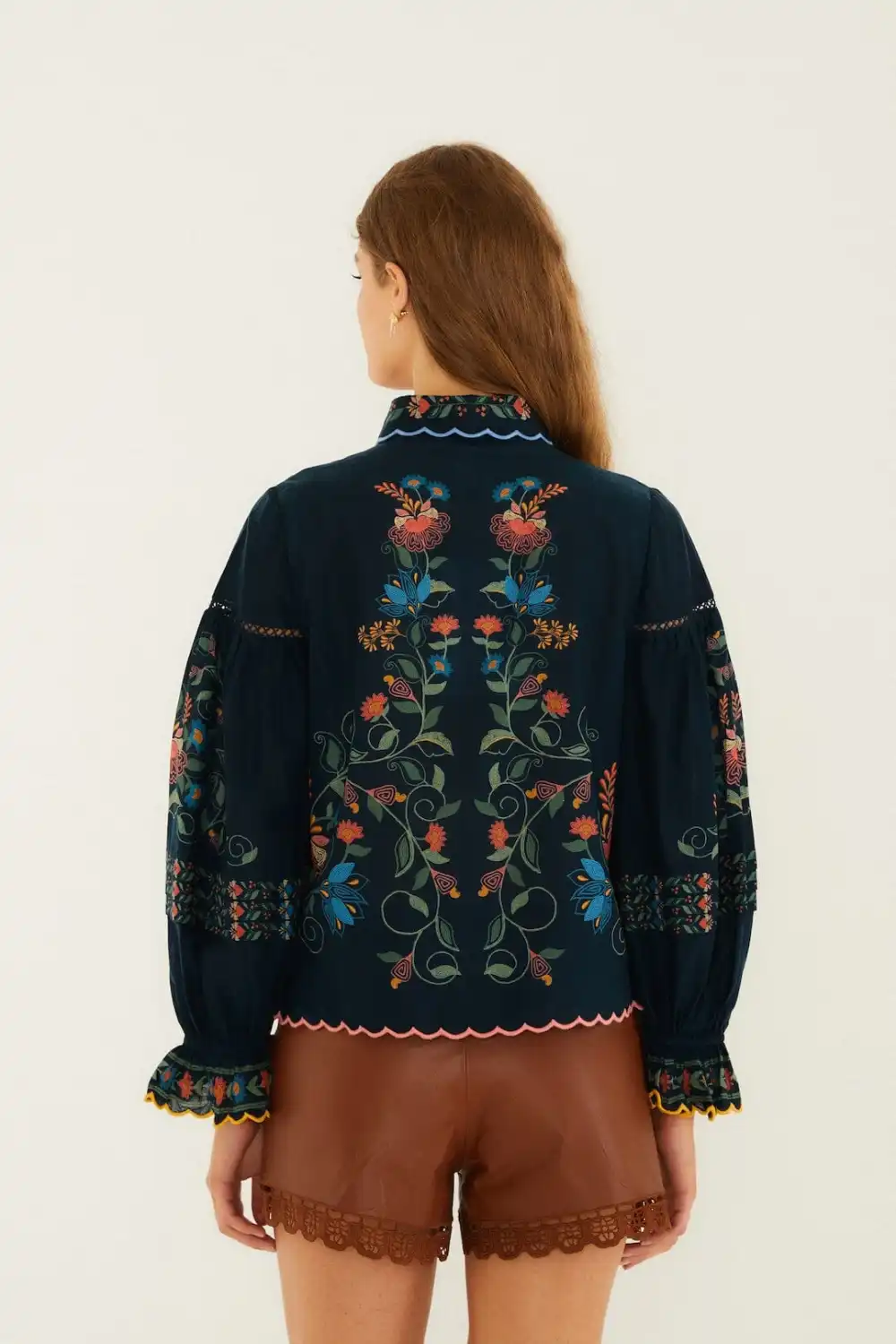 Classic Embroidered Long-Sleeve Button-Front Blouse