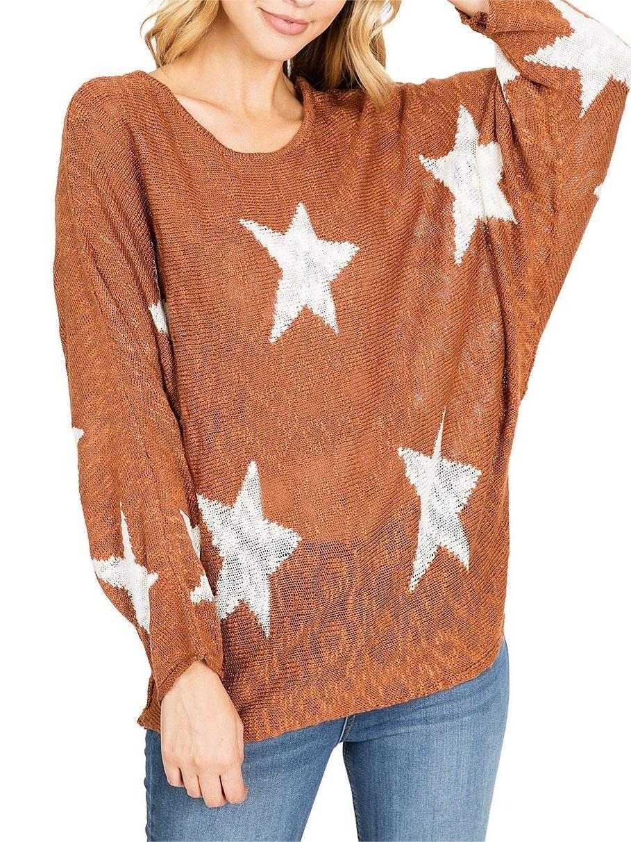 Maroon Star - Print Oversized Sweater