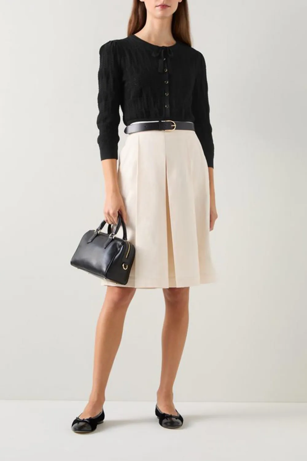 Beige Pleated Knee Length Shorts