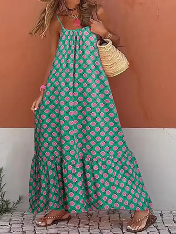 Abstract Print V Neck Maxi Dress