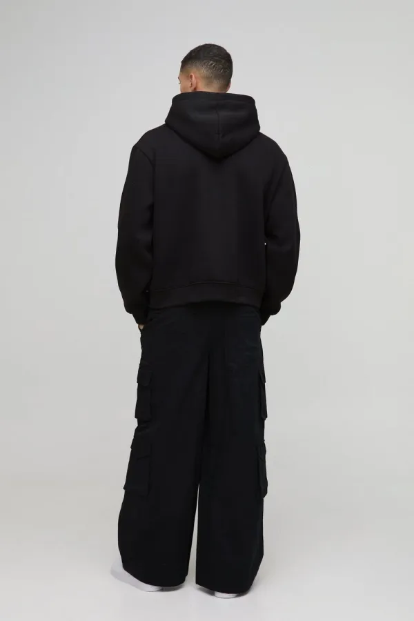 Black Extreme Baggy Rigid Multi Cargo Pocket Pants Daily Casual Style