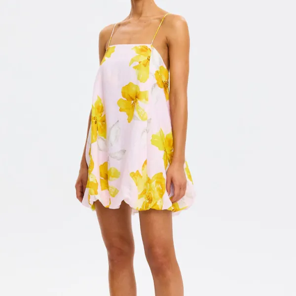 Spaghetti Strap Square Neck Floral Mini Dress