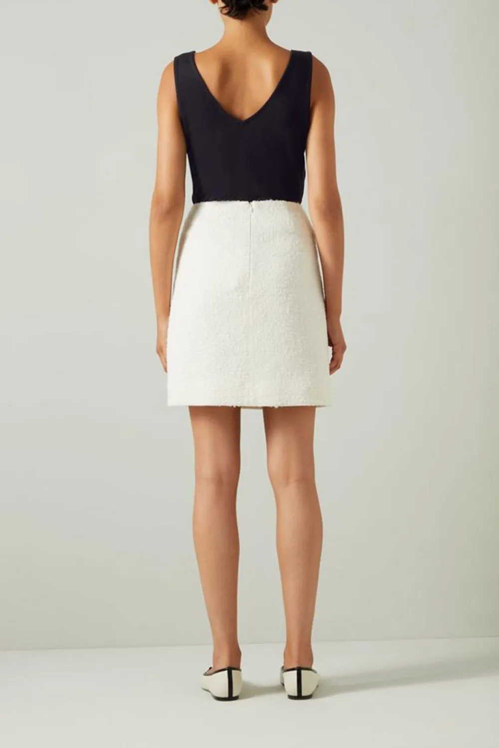 White Tweed Pocket Detail Mini Skirt