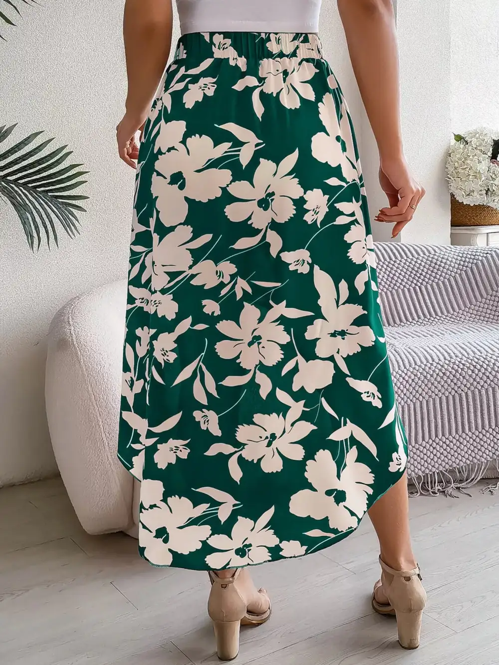 Print Ruffle Hem Asymmetrical Skirt