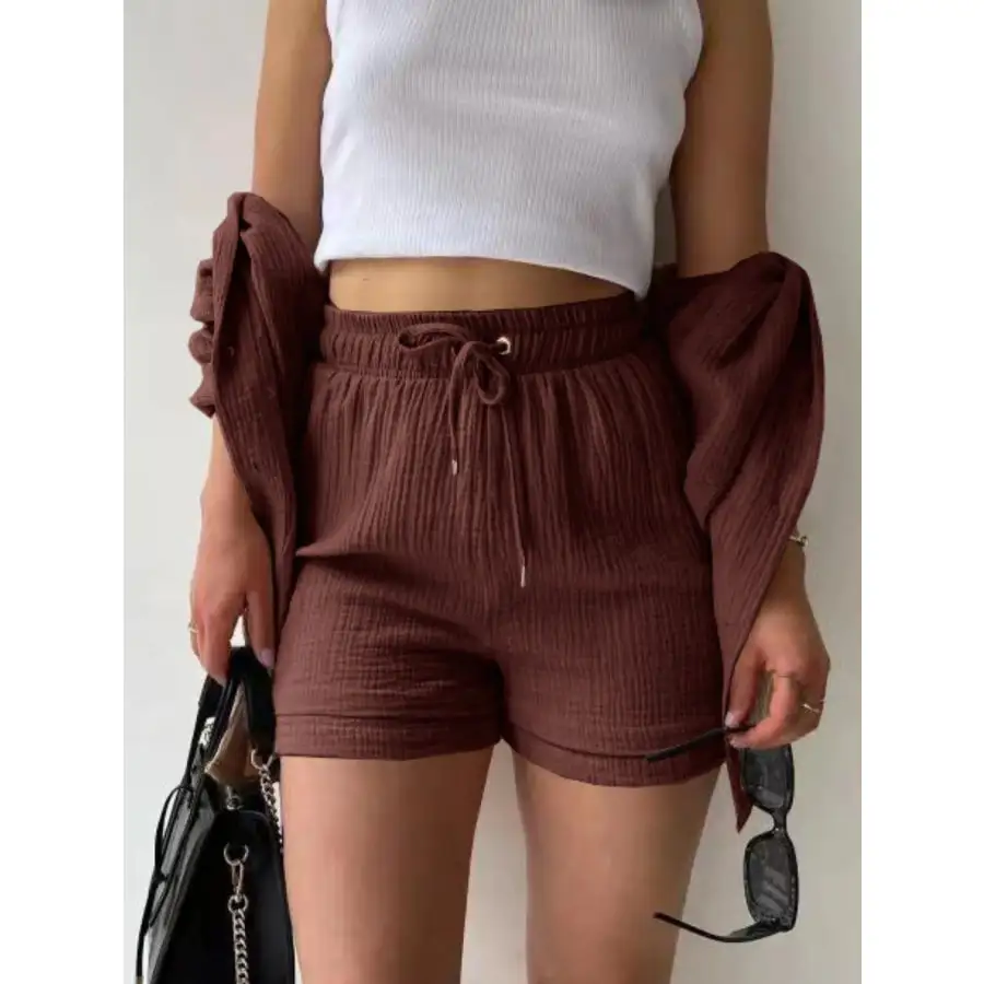 Textured Button Up Shirt and Shorts Set