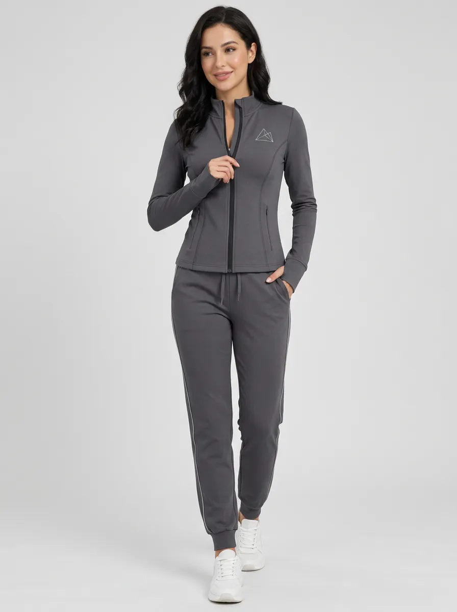 Women's Charcoal Full-Zip Jacket & Jogger Set