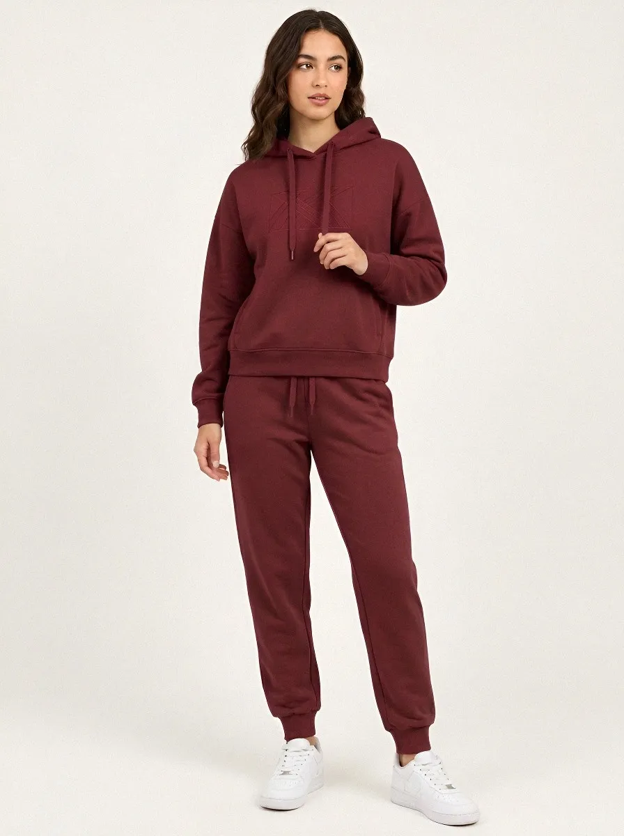 Women's Sage Green Tapered Pants Drawstring Hood Solid Hoodie & Pants Set