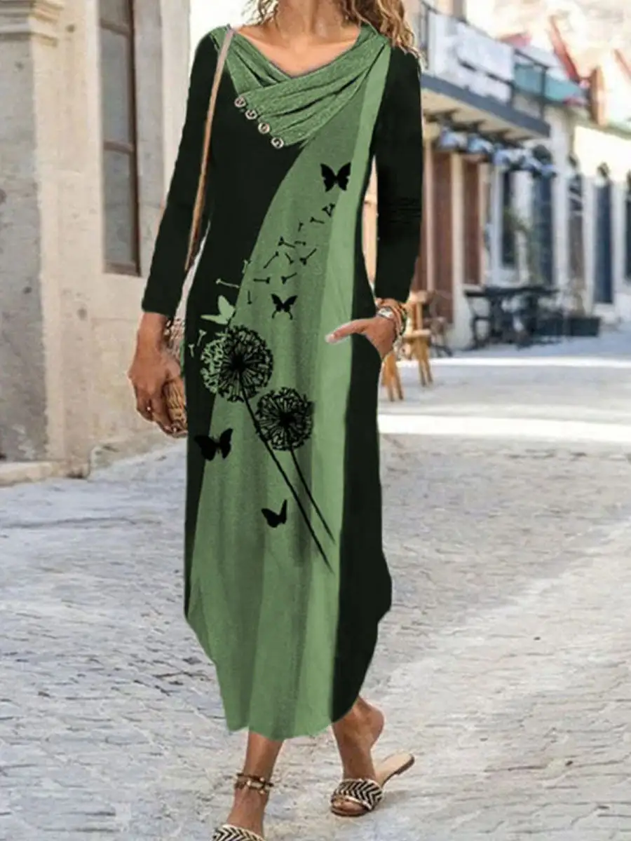 Ethnic print long-sleeved dress