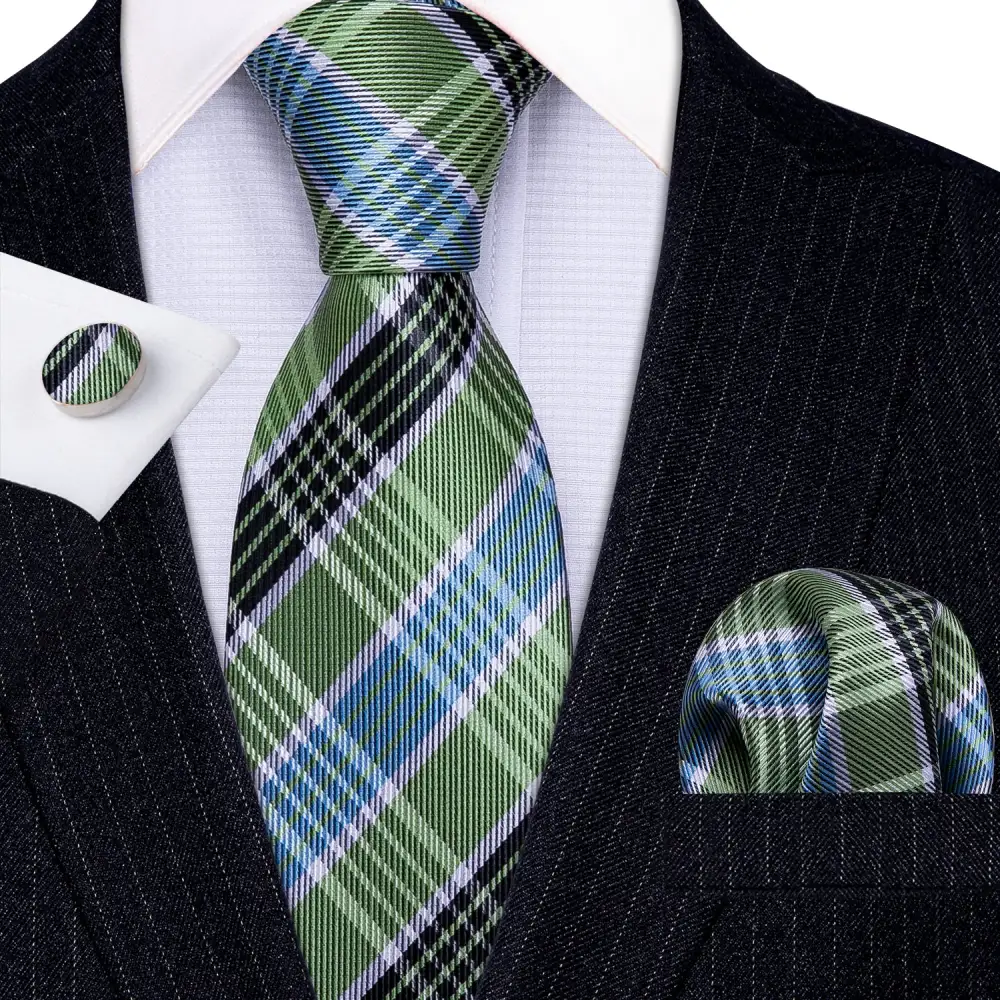 Striped Checkered Silk Necktie Set