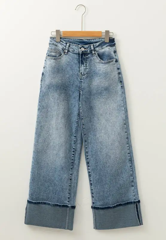 Washed Wide Leg Pocket Denim Jeans