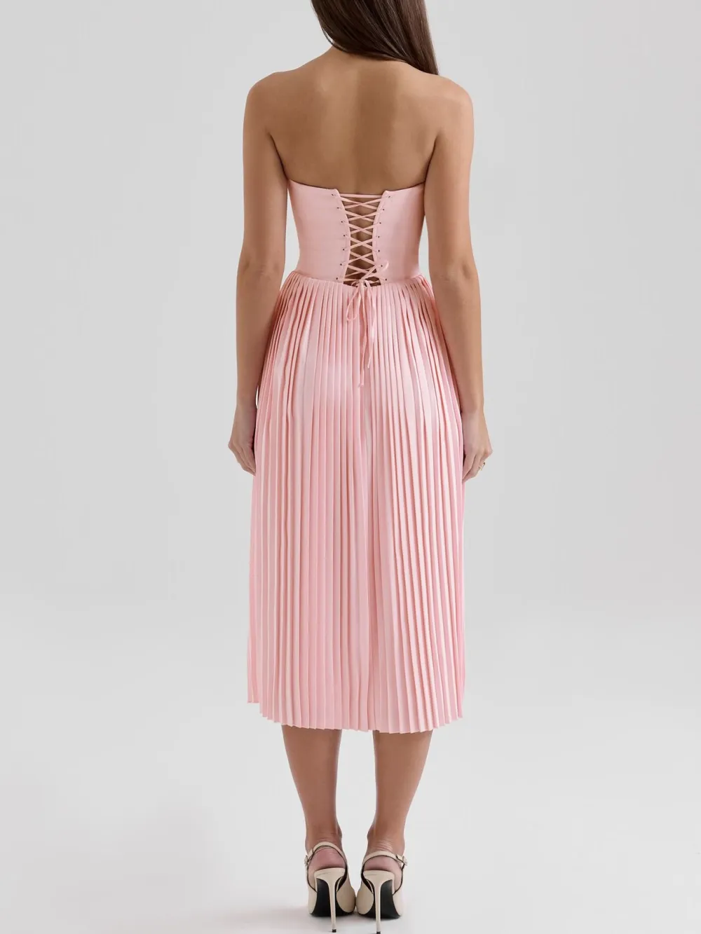 Elegant Strapless Pleated Midi Dress