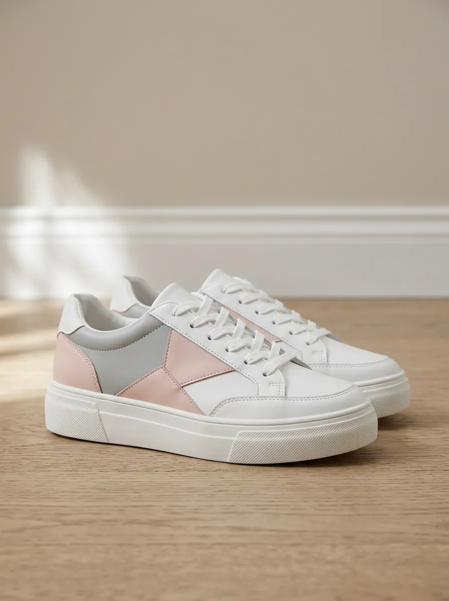 Women's Casual Pink Grey Colorblock Printed Sneakers