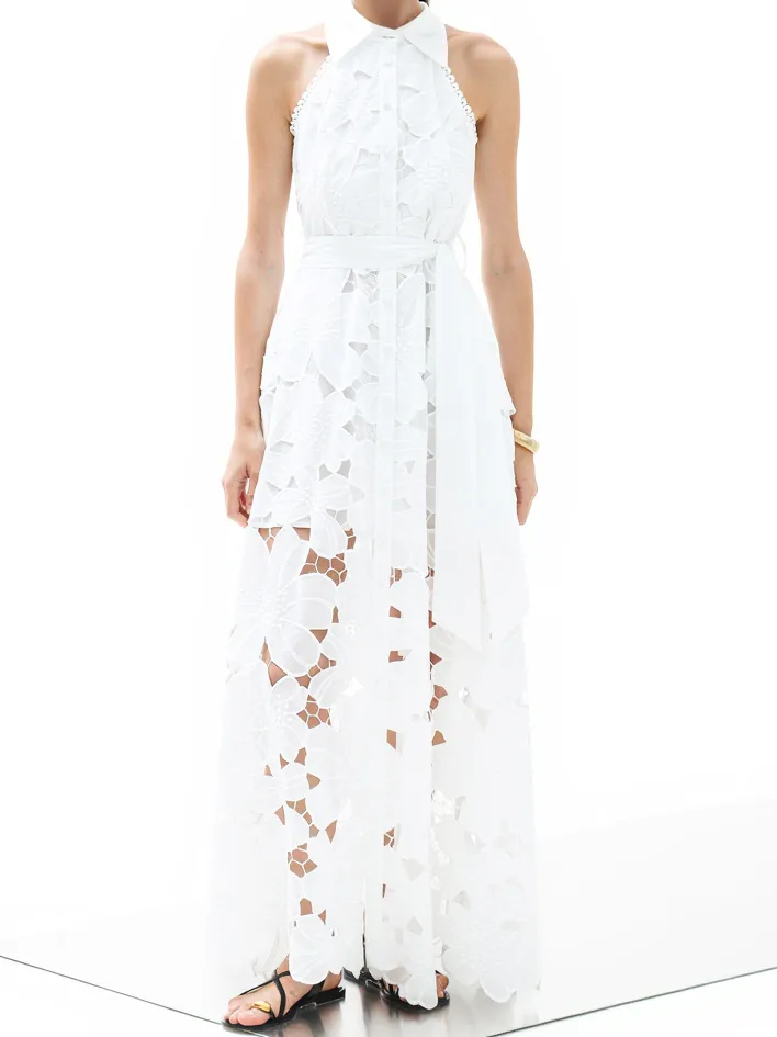 Floral Lace Backless Floor Maxi Dress