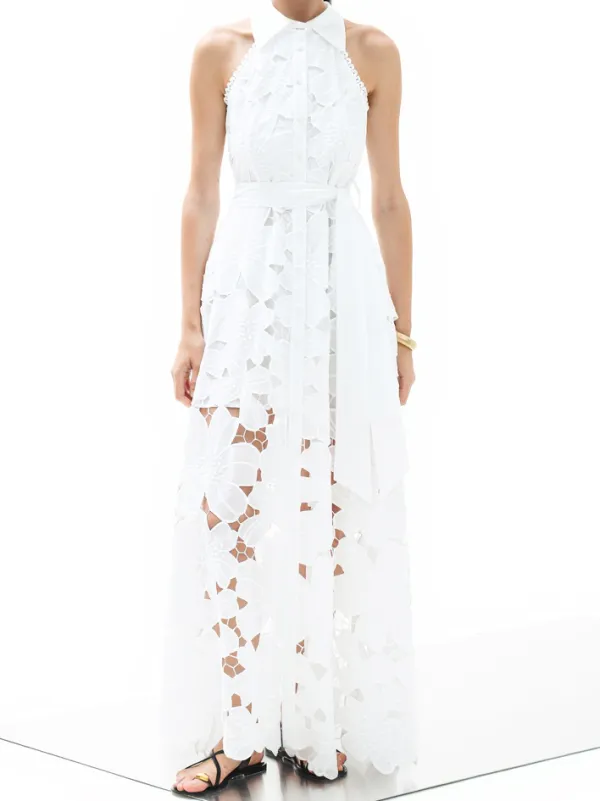 Floral Lace Backless Floor Maxi Dress