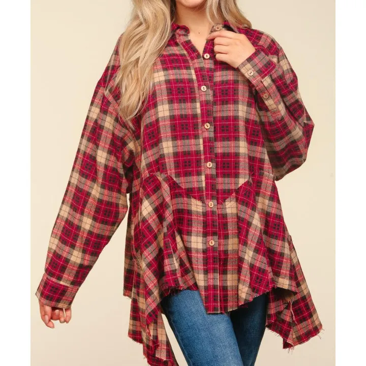 Plaid Button Down Sharkbite Shirt