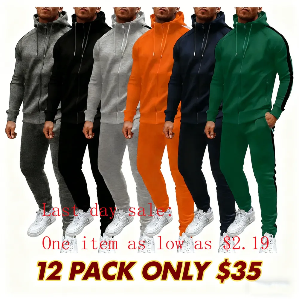 Mens with Zipper Pockets Full Zip Hoodie Sweatsuit