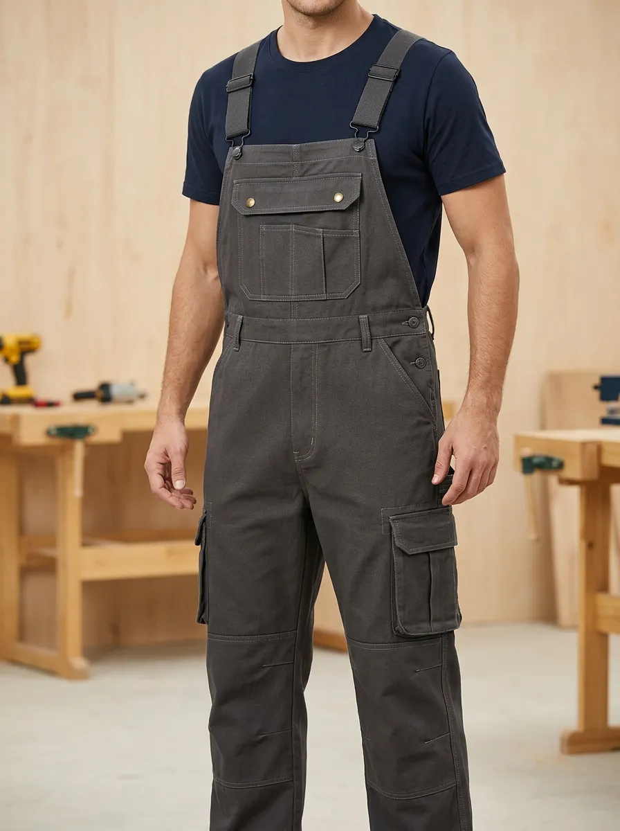 Men's Sport Inspired Multi-Pocket Cargo Bib Work Overalls