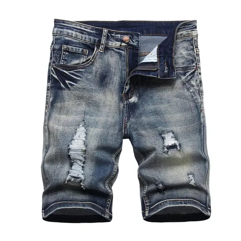 Men’s Ripped Denim Shorts – Stretch – Distressed Street Style