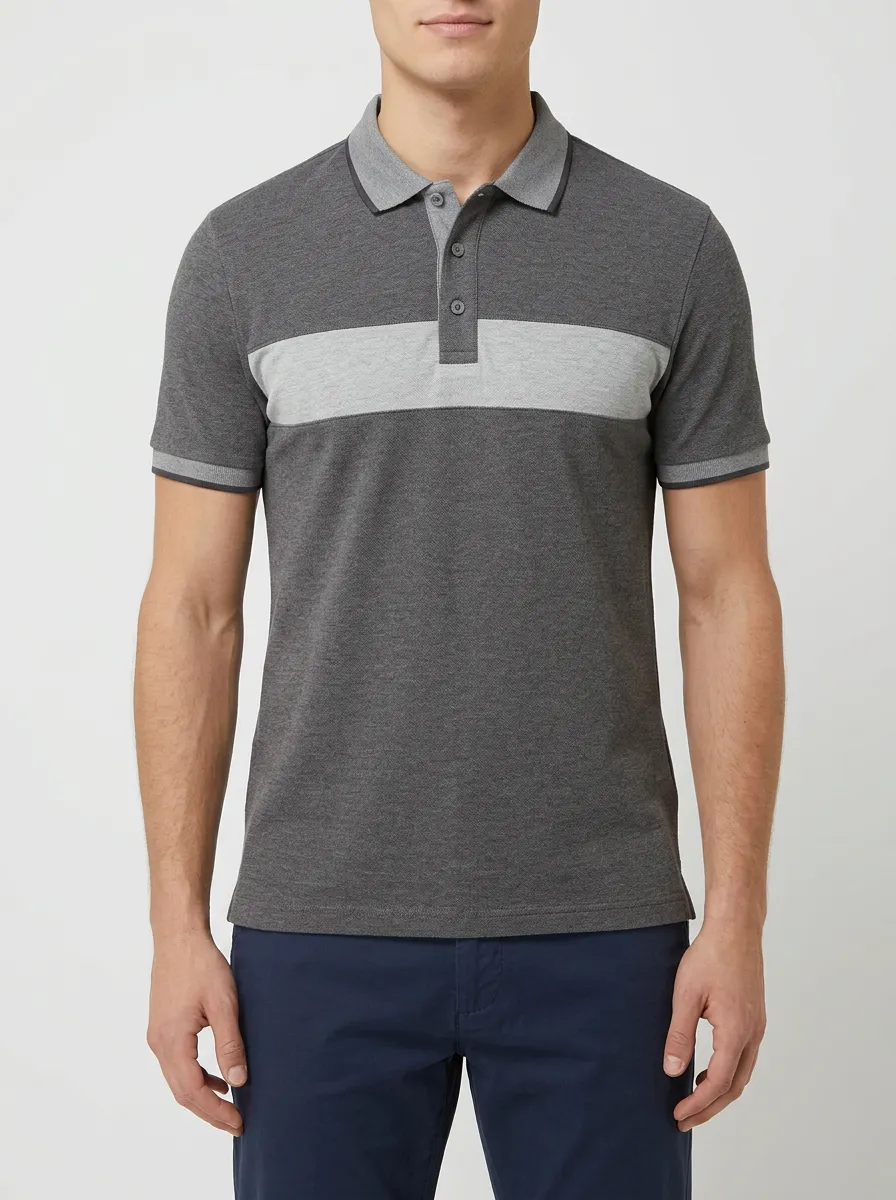 Men's Ribbed Textured Striped Colorblock Polo Shirt