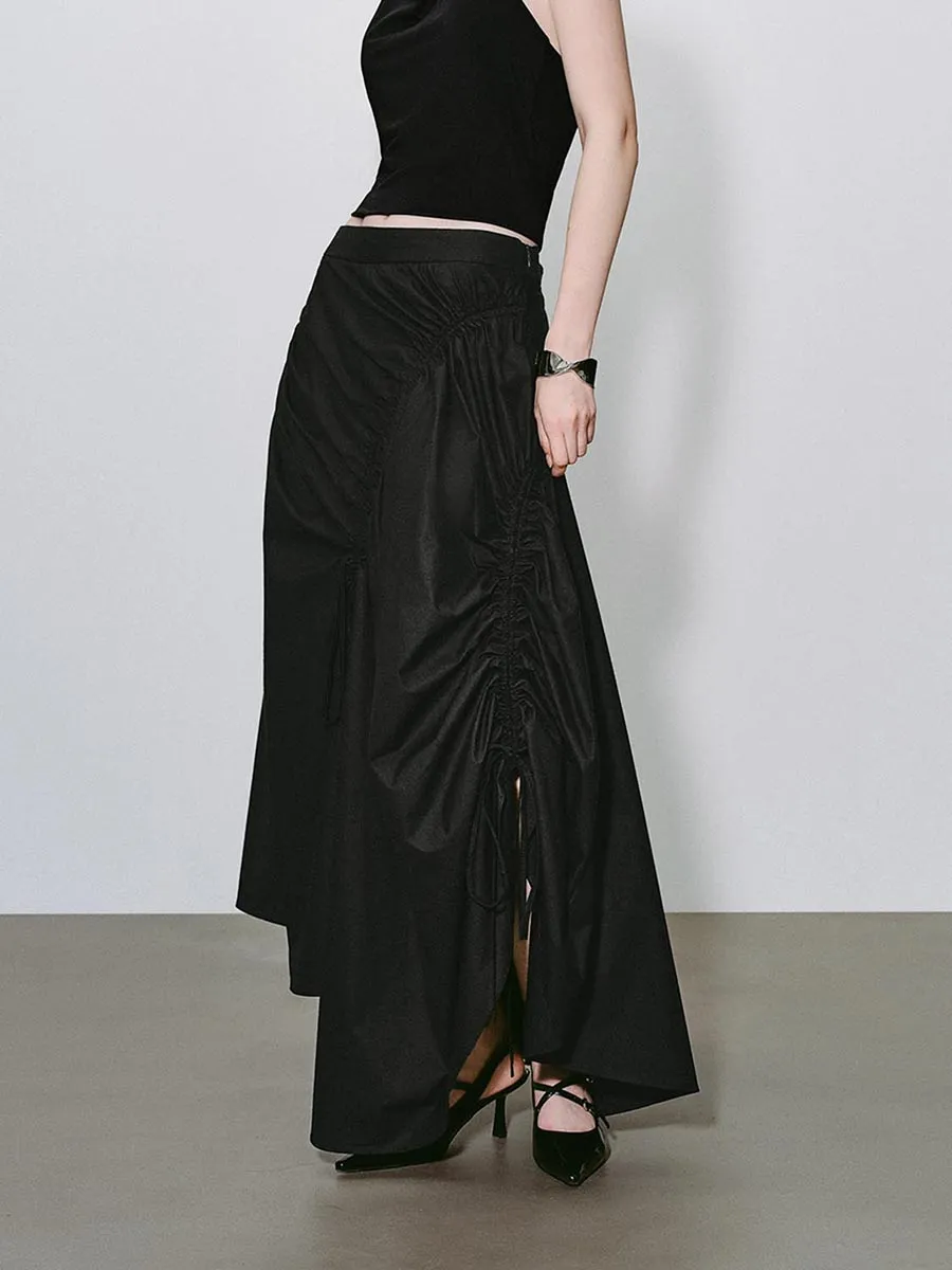 Ladies Black Irregularly Pleated Elegant Half-Length Dress