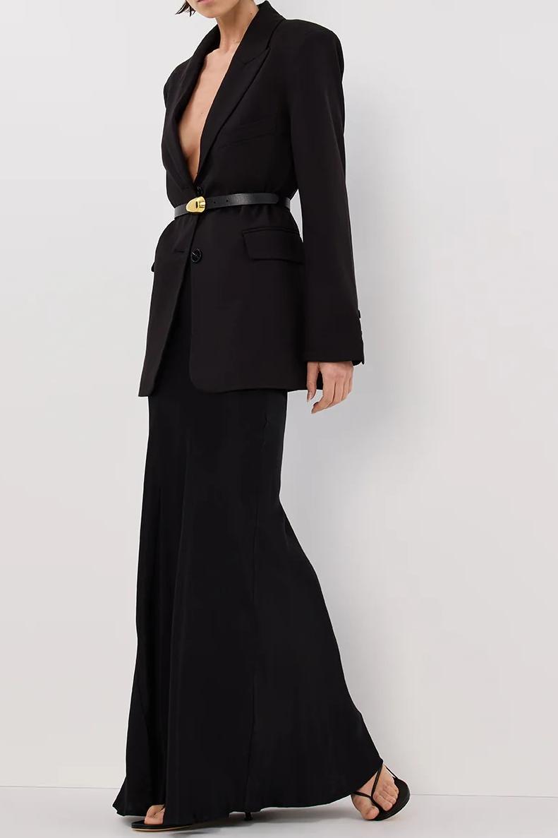 BLACK SATIN MAXI SKIRT