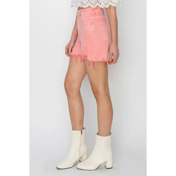 High Rise Distressed Denim Shorts