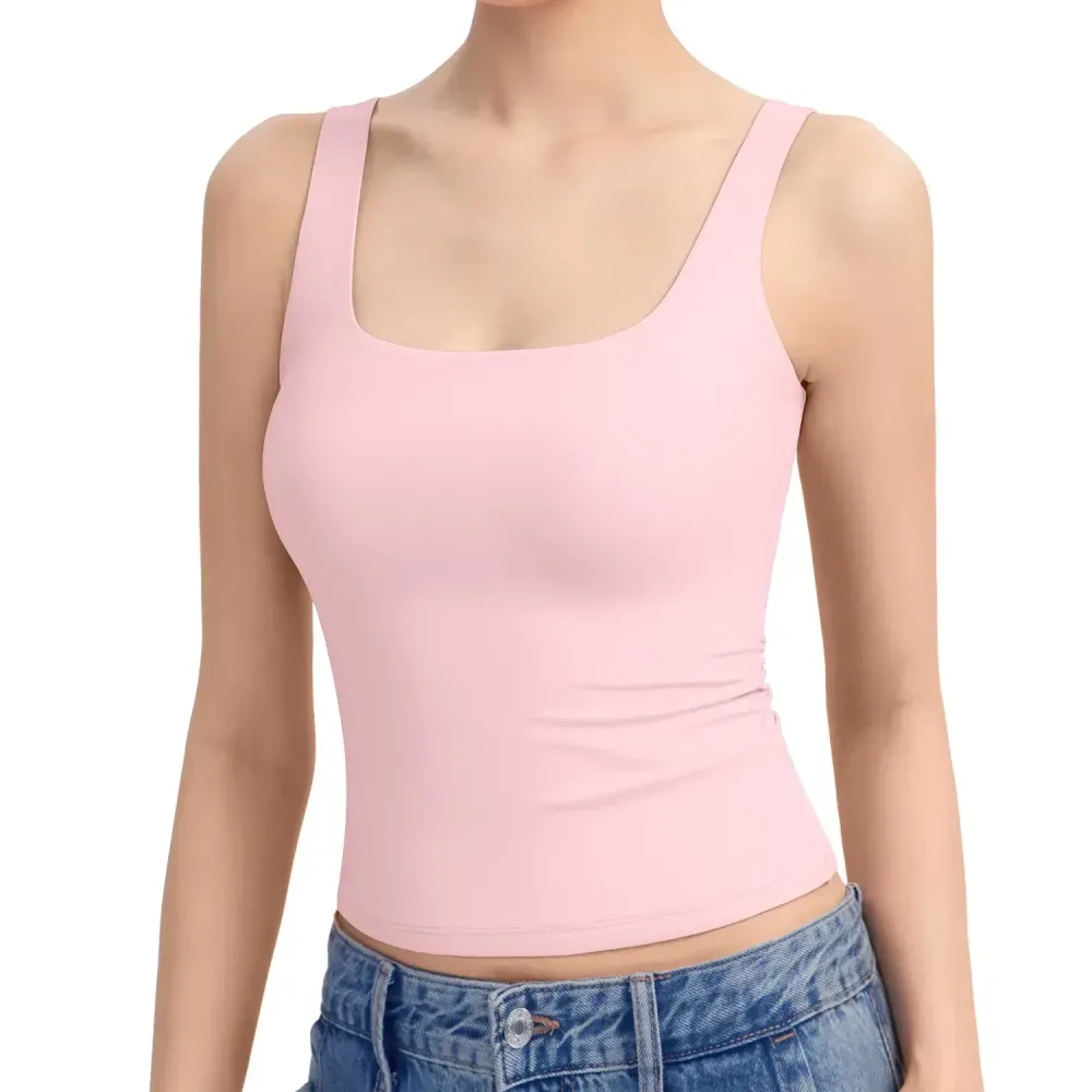 Women Square Neck Double Lined Sleeveless Tank Top