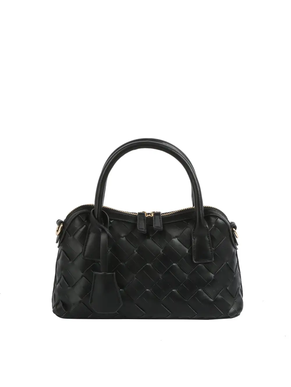 Woven Embossed Faux Leather Satchel Shoulder Bag