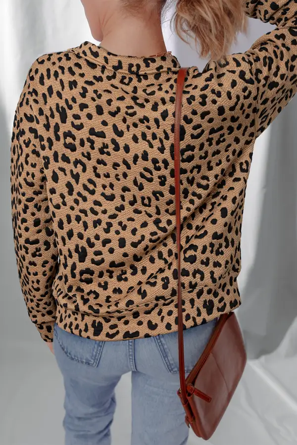 Relaxed Leopard Print Zip Detail Quarter Zip Sweatshirt