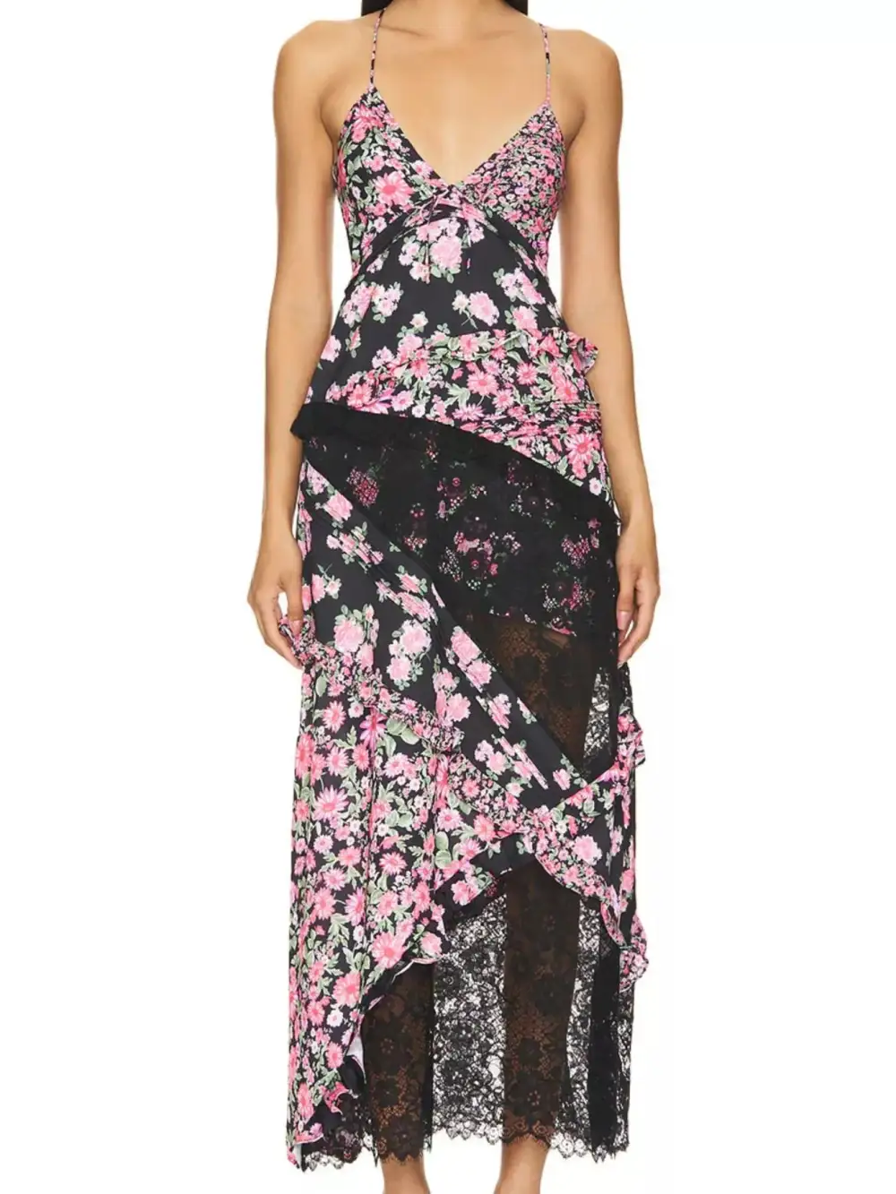 Floral Lace V Neck Maxi Dress