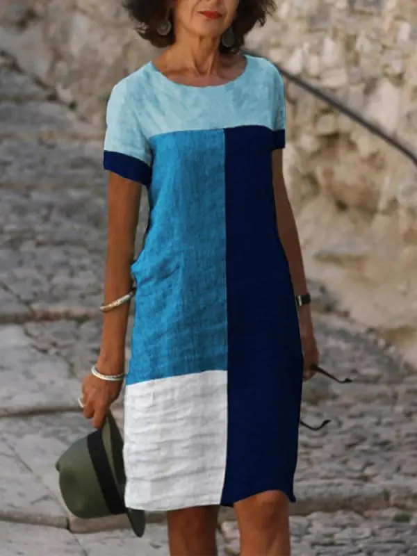 Check Print Round Neck Short Sleeve Dress