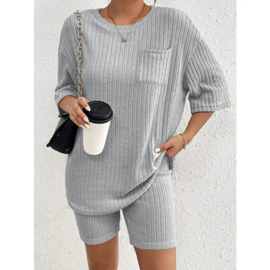 Ribbed Round Neck Top and Shorts Set