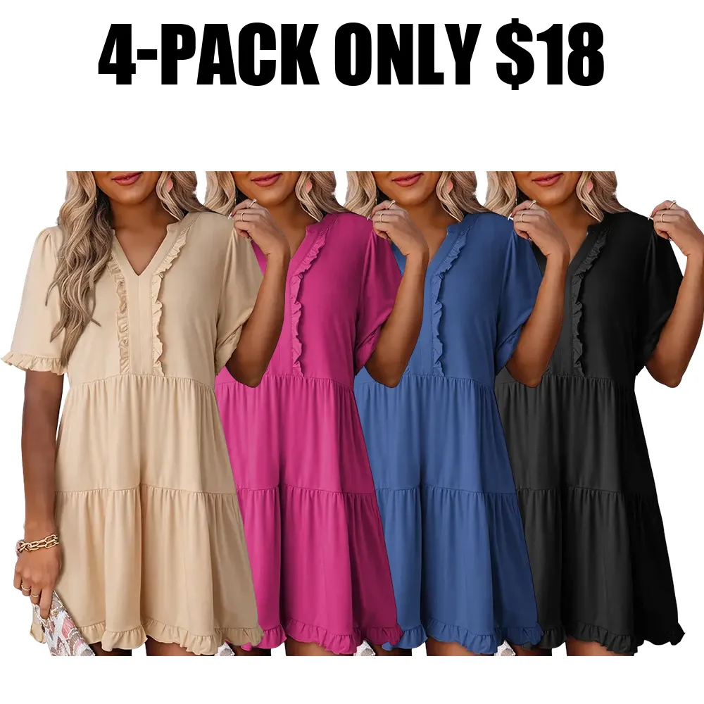 Women's V-neck Ruffle Dress