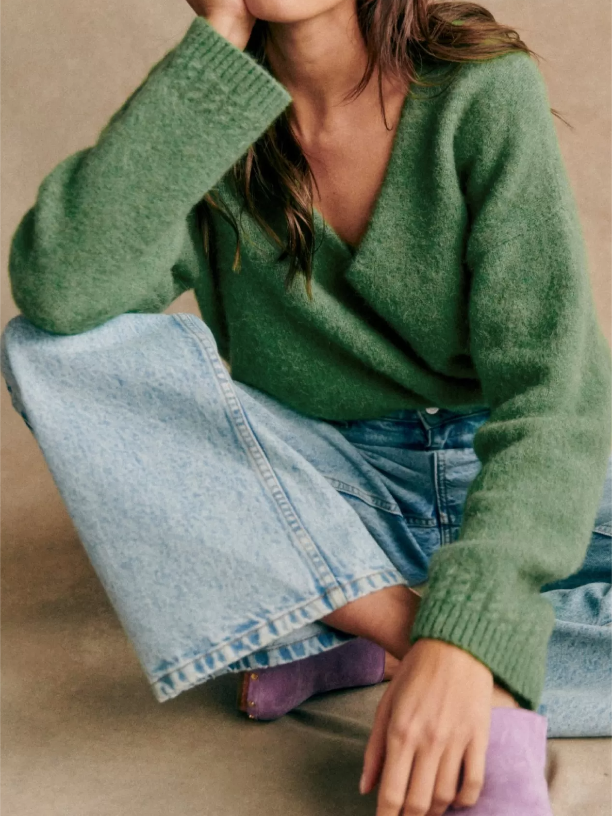 Cream V-Neck Soft Sweater