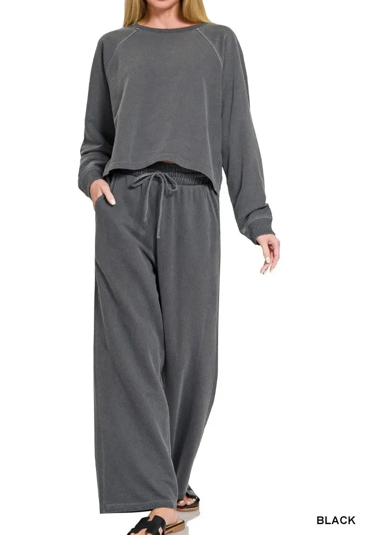 Classic Washed F Terry Round Neck Pullover & Pants Set