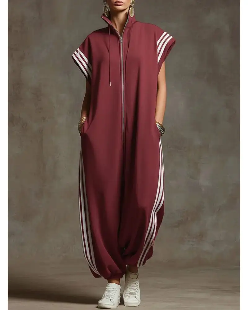 Zip Front Pocketed Jumpsuit
