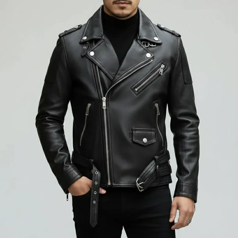 Functional Leather Biker Motorcycle Multi Pocket Jacket