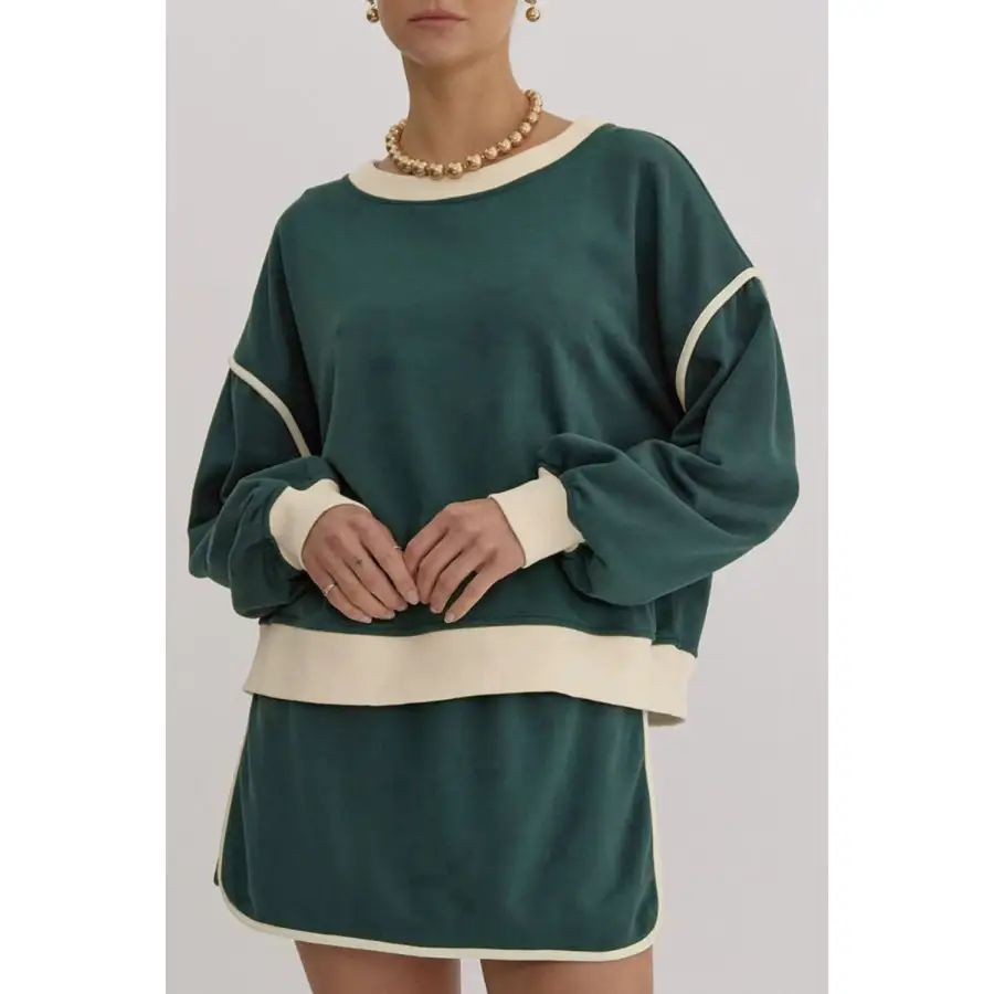 Contrast Trim Round Neck Top and Skort Set